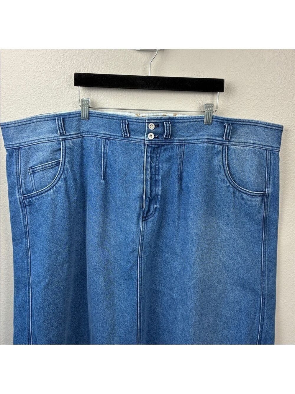 Pilcro Barrel Denim Maxi Skirt Rear Slit Pockets Jean Midi Anthropologie 26W - Picture 6 of 10